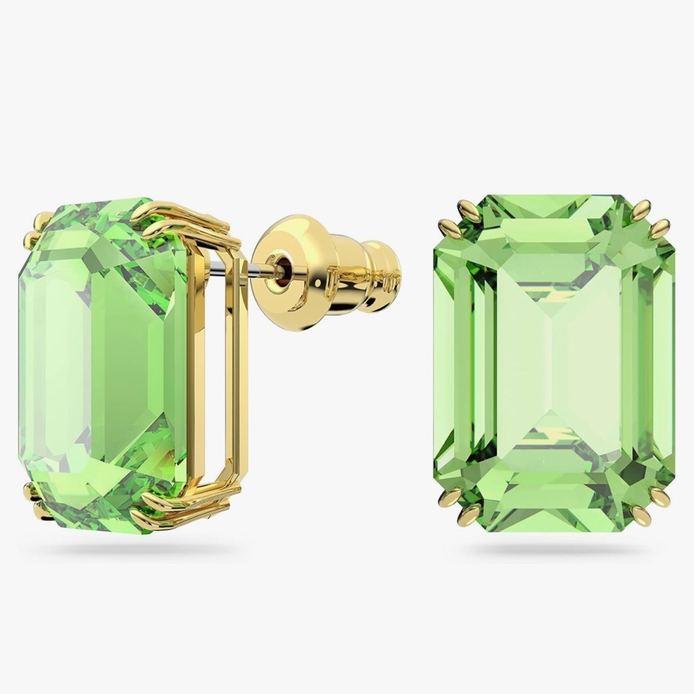 Swarovski Mellenia Emerald Green Stud Earrings with Gold Hardware